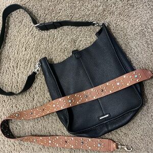 Rebecca Minkoff Black Leather Crossbody Shoulder Bag with extra strap